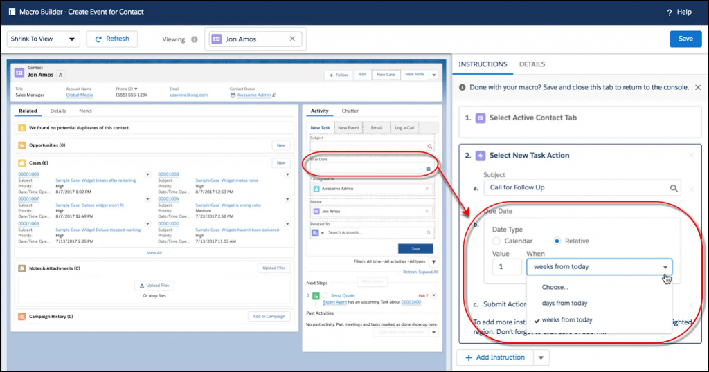 screenshot of relative dates in Macro Builder