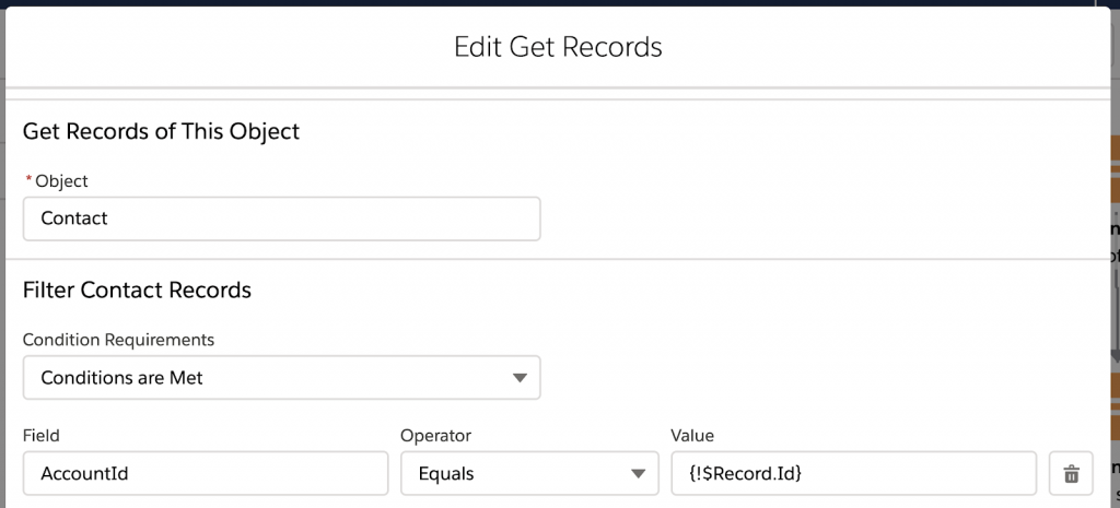 edit get records field in a flow