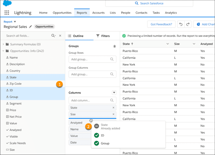 Streamline report creation with multi-field selection