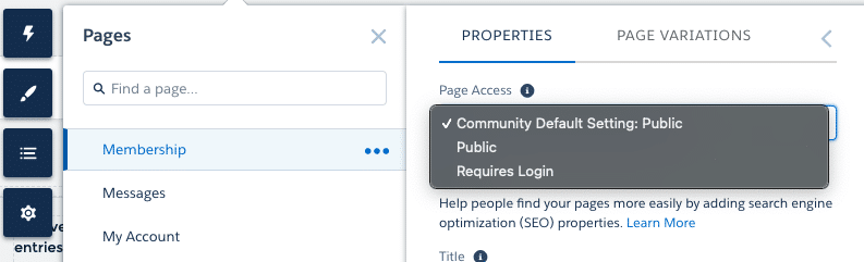 Community page visibility options