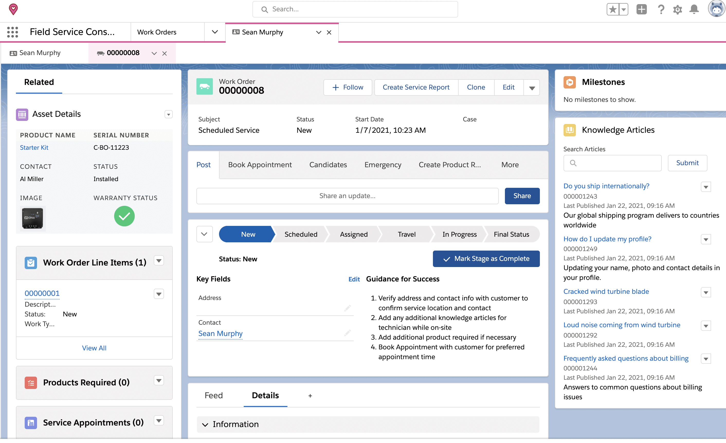 New service work order in Salesforce