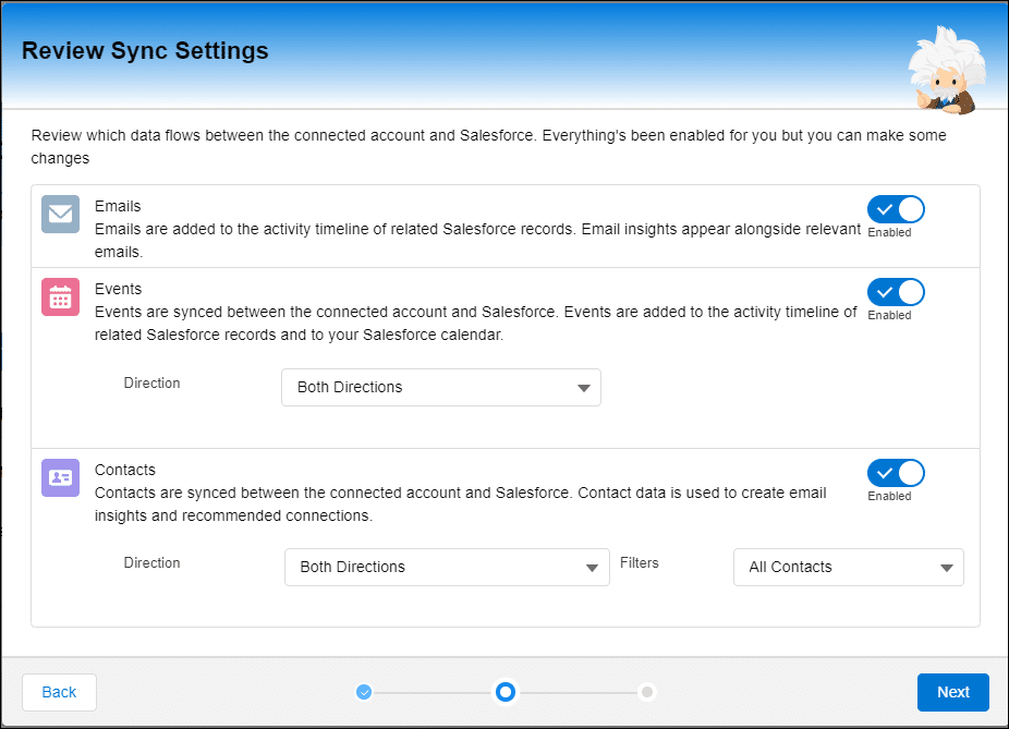 Einstein Activity Capture configurations control which data moves between Salesforce and the connected Microsoft or Google accounts.