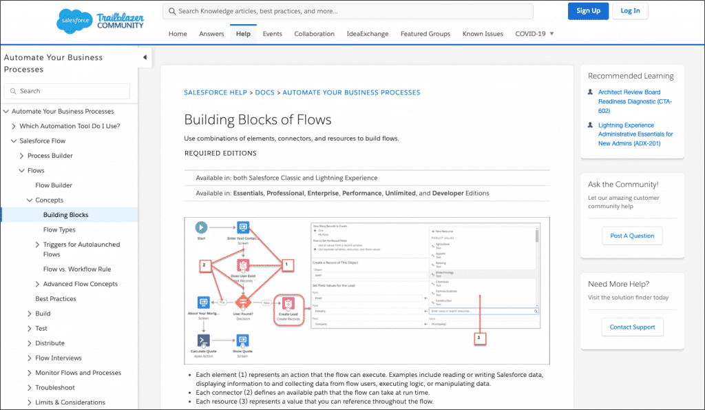 Salesforce Help Flow Page