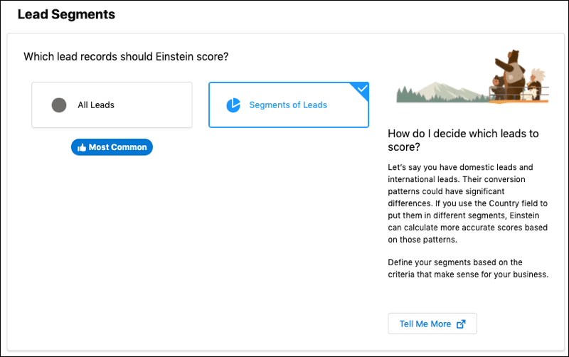 Image showcasing how you can enable Einstein Lead Scoring easily with a guided setup. 