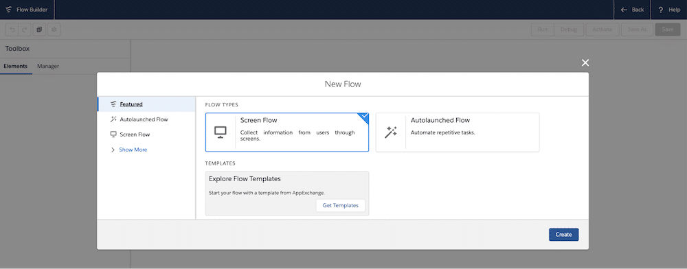 Screengrab showing you how you can set up the Screen Flow with a Display Text component to display the report URL. 