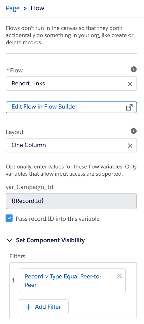 Screengrab showing how the option to Pass recored ID into this variable as well as Set Component Visibility. 