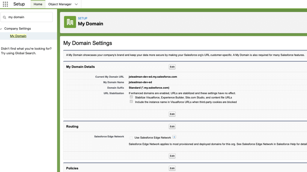 My Domain in Salesforce Setup 