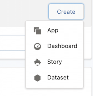 First step to building the Sales Analytics app. Click Create and then App.