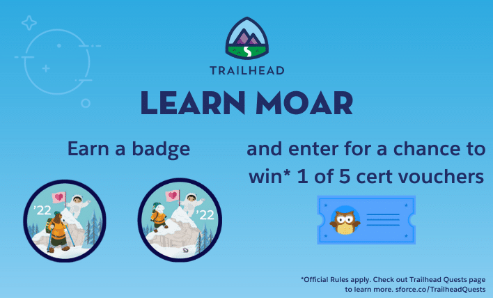 Earn a Learn Moar badge and enter for a chance to win 1 of 5 cert vouchers. 