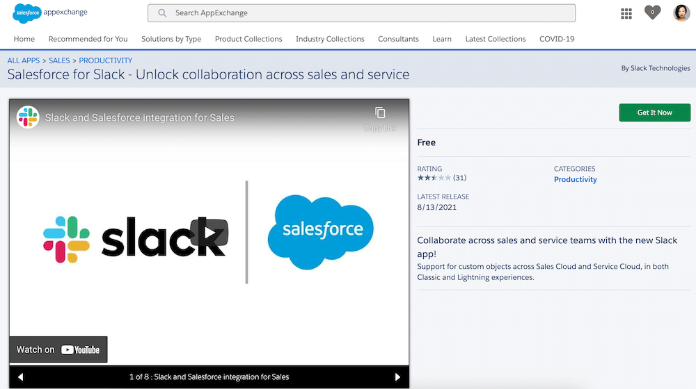 Salesforce for Slack app on the AppExchange