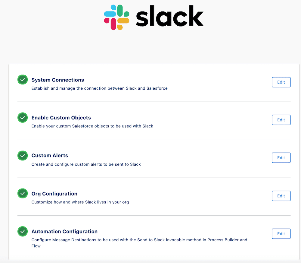 Slack Setup app in Salesforce.