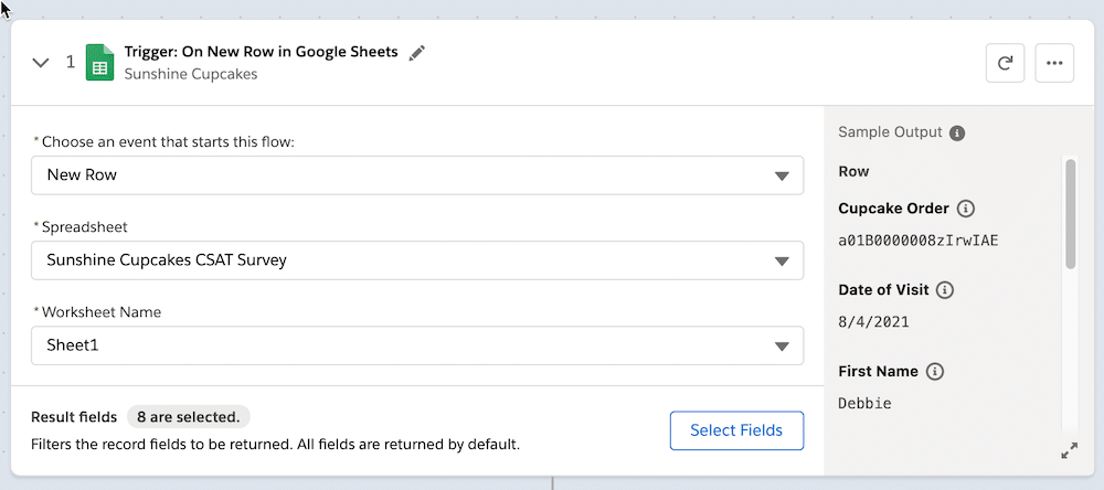 Configured Google Sheets connection.