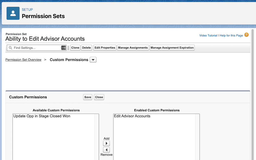 Permission set with enabled custom permission.