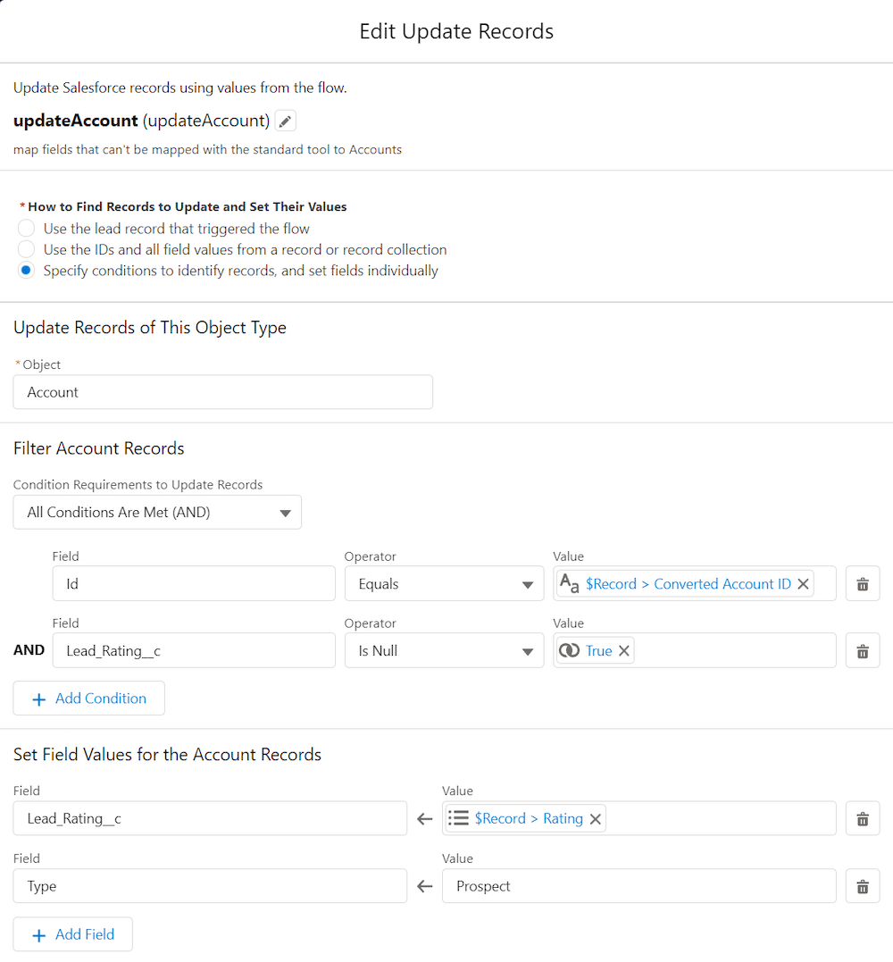 The Update Records configuration.