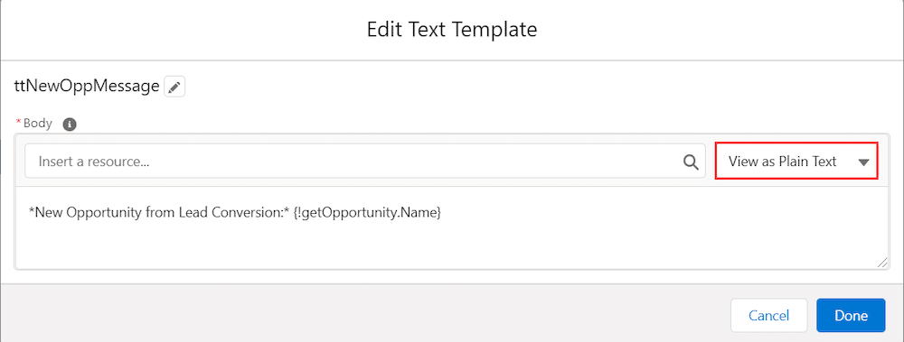 The configured Text Template Flow resource.