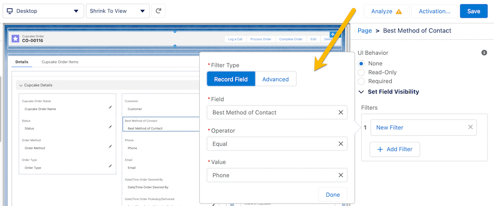 Lightning App Builder with the Component Visibility properties shown.