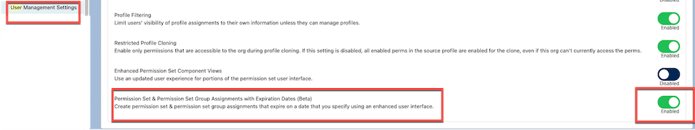 User Management Settings page where the Beta feature can be enabled.