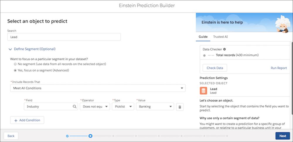 Einstein Prediction Builder start screen. 