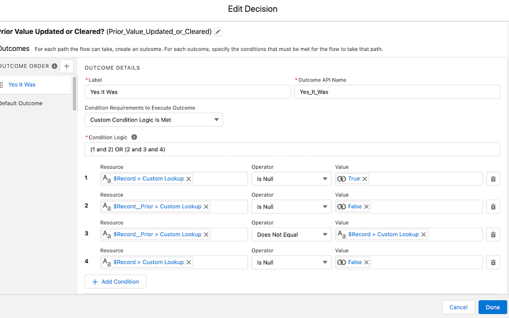 Prior Value Updated or Cleared? Decision element.