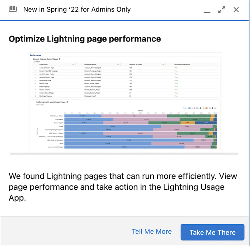 The performance prompt in Lightning App Builder with the Tablet tab shown.