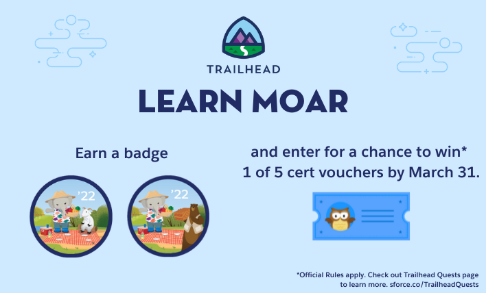 Earn a Learn Moar Spring '22 community badge and enter for a chance to win 1 of 5 cert vouchers.