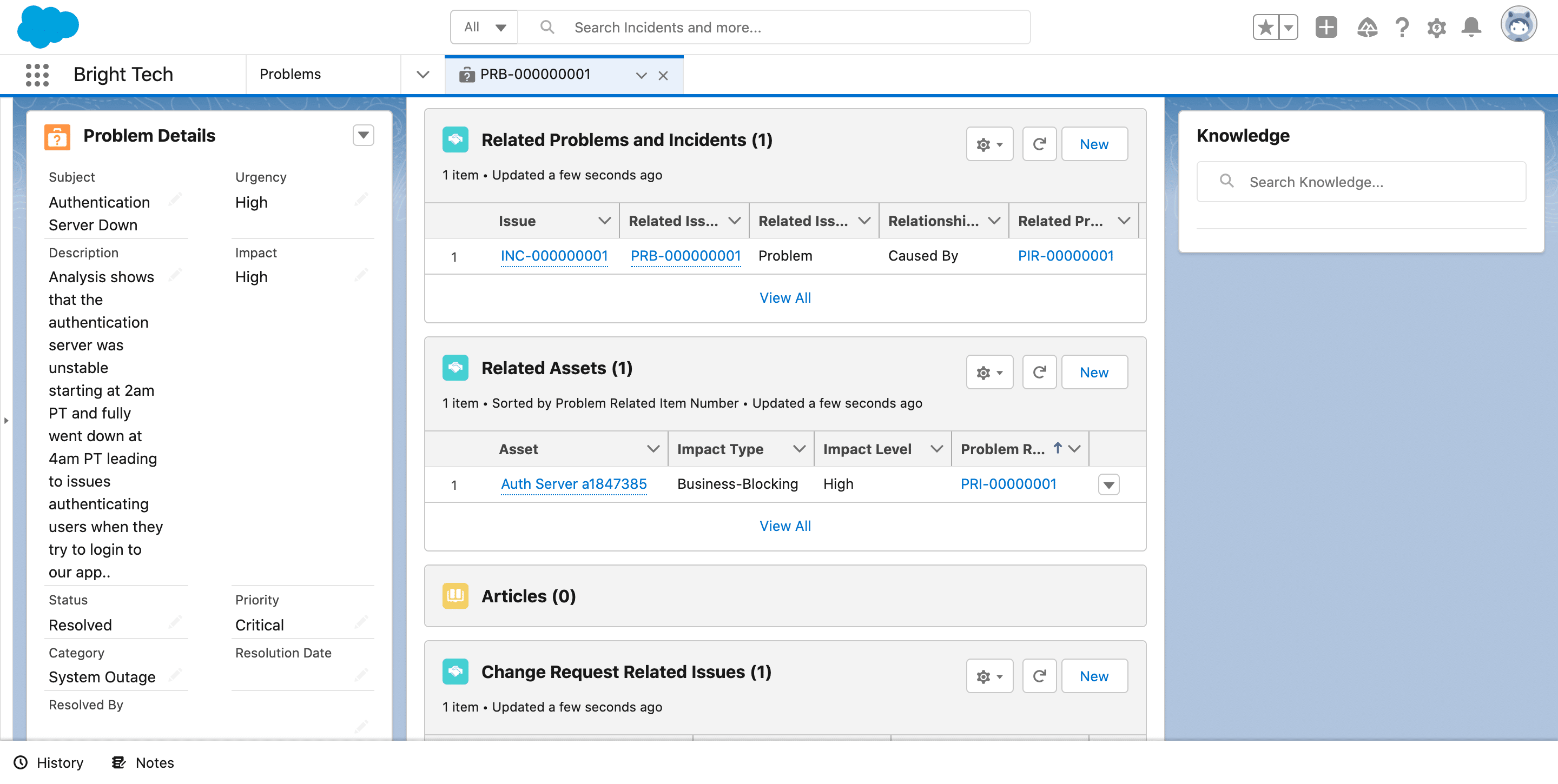 Default page layout and Related Lists showing Change Request Details.