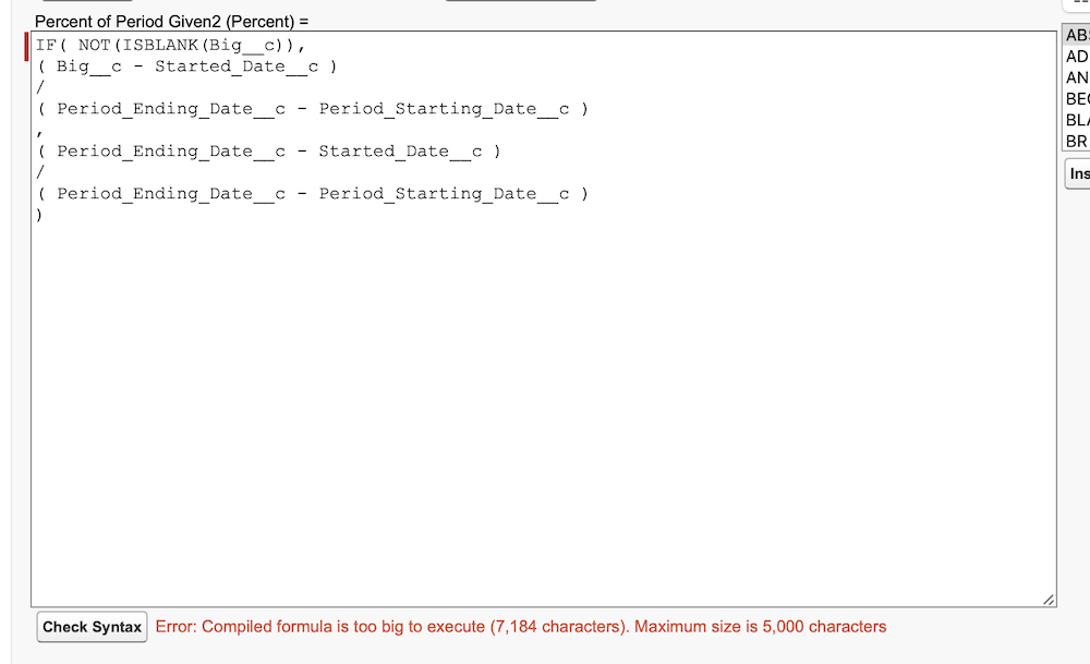 Without ROUND() statements, the formula is still 7,184 characters—still an error.