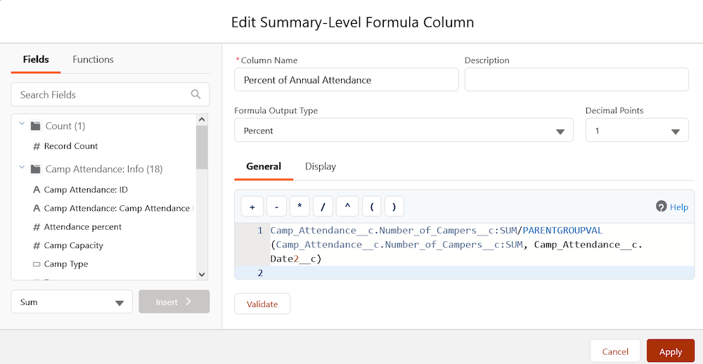 Summary-level formula using the PARENTGROUPVAL.