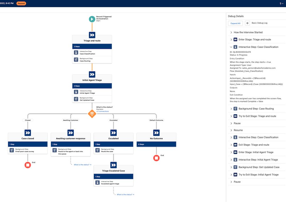 Arranging steps in a stage in Salesforce Orchestrator. 