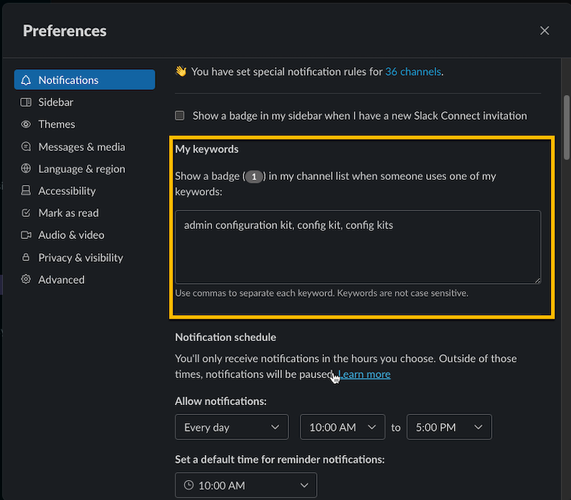 Preferences menu displaying the settings listed above.