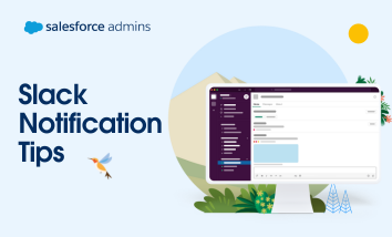 A computer screen with Slack open and text that says "Slack Notification Tips."