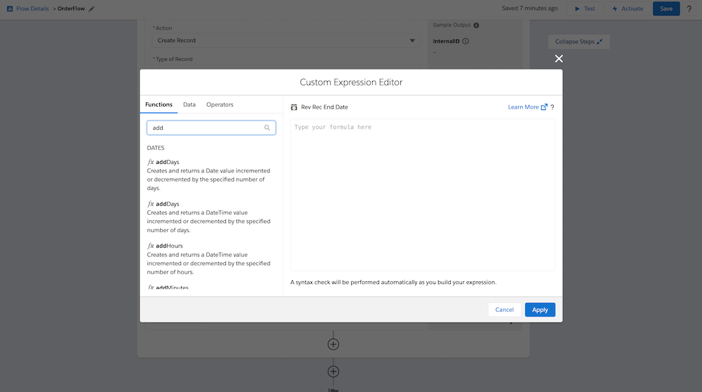 The Custom Expression Editor in Composer searching for a function using the word “add”.