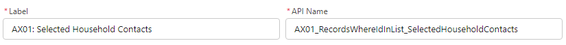 An Apex action flow element’s Label and API Name fields, populated using the naming convention.