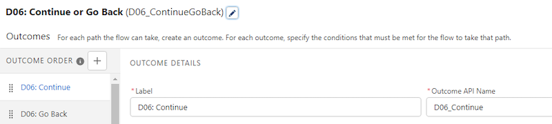 Example of a decision outcome, “Continue”, using the naming convention.