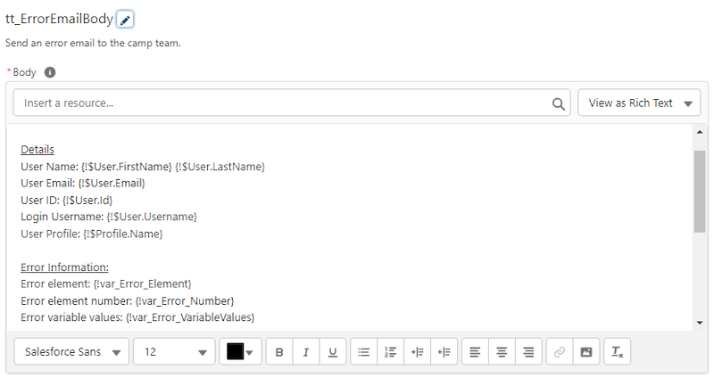 Customizing the body of the email using a text template resource.