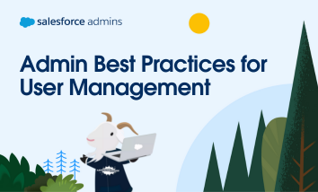 Cloudy standing with a laptop next to text that says "Admin Best Practices User Management."