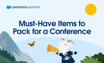 Cloudy with a megaphone next to text that says "Must-Have Items to Pack for a Conference."