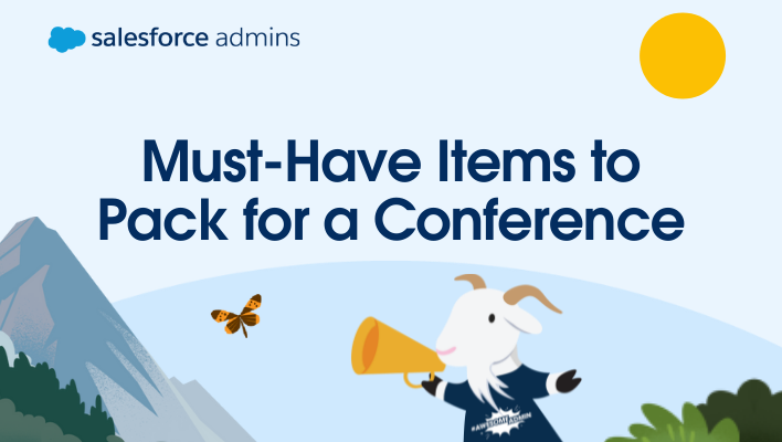 Cloudy with a megaphone next to text that says "Must-Have Items to Pack for a Conference."