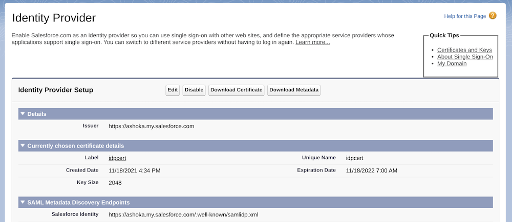 A configured Identity Provider setup.