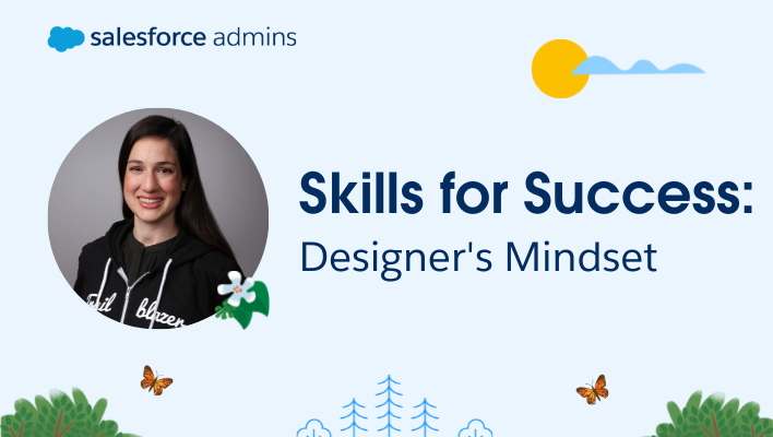 Image of Vicki Moritz-Henry next to text that says, "Skills for Success: Designer's Mindset."