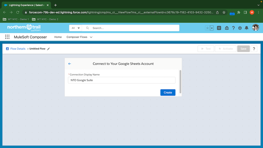  Configuring the Connection Display Name as NTO Google Suite.