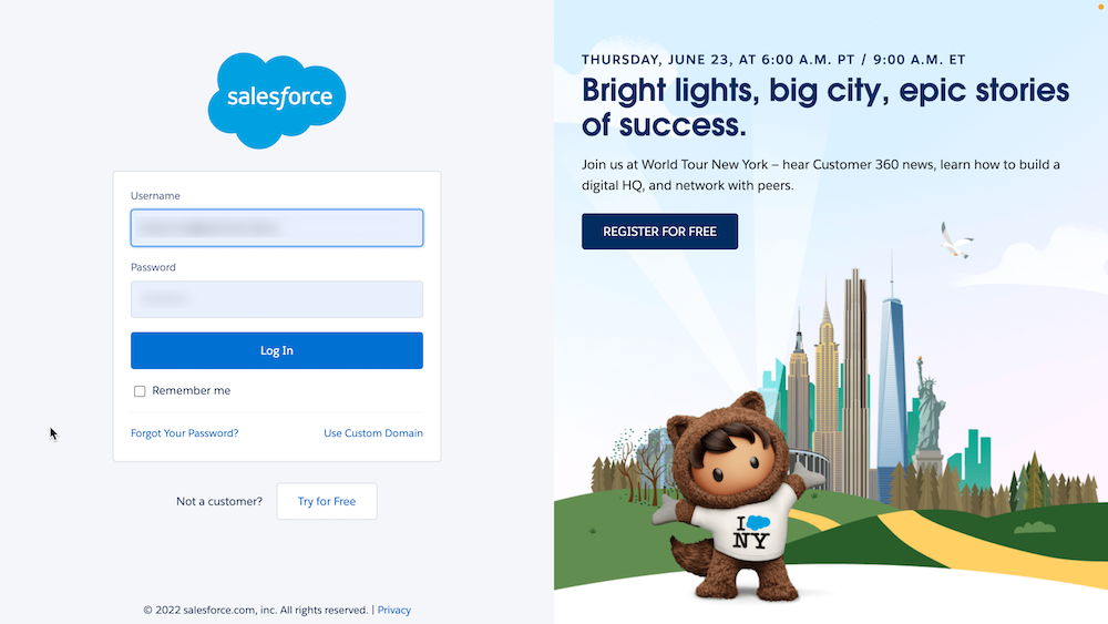 The Salesforce login screen.