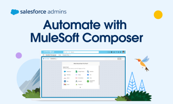 Computer monitor and text that says, "Automate with MuleSoft Composer."