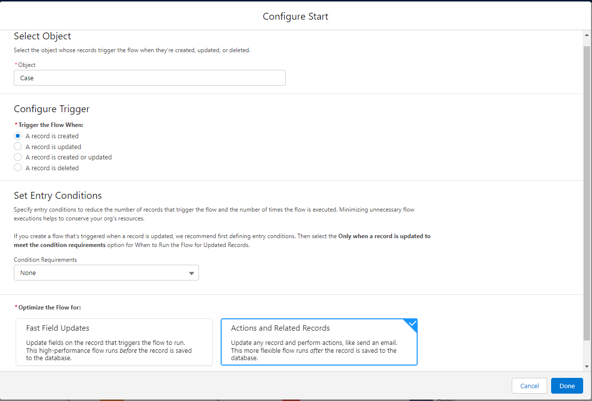 Configured start flow element.