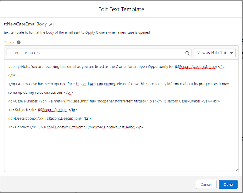 The configured text template resource.