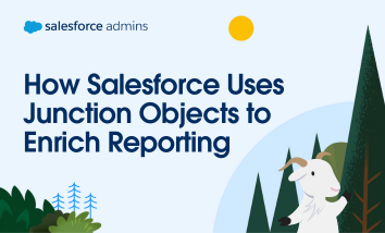 Cloudy standing next to text that says, "How Salesforce Uses Junction Objects to Enrich Reporting."