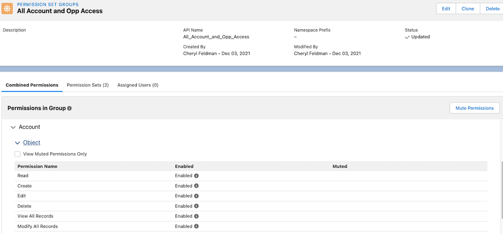 Viewing Permission Set Groups in the User Access & Permissions Assistant.