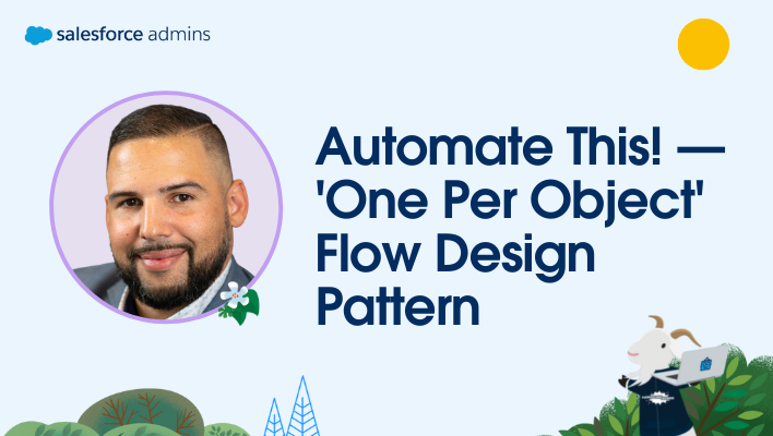 Headshot of Tom Hoffman next to text that says, "Automate This! — One Per Object Flow Design Pattern."