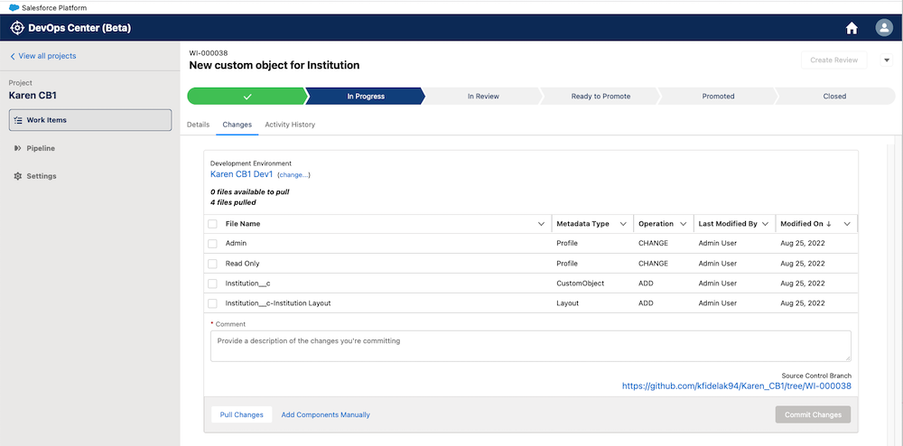 Screenshot of DevOps Center interface. 