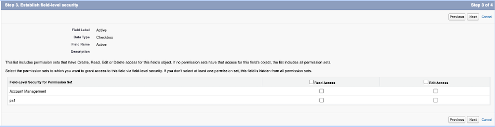 Establishing field-level security for permission sets.